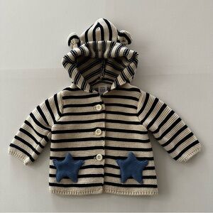 Gap 0-3 Months Baby Blue Star Pocket Hooded Cardigan Cream